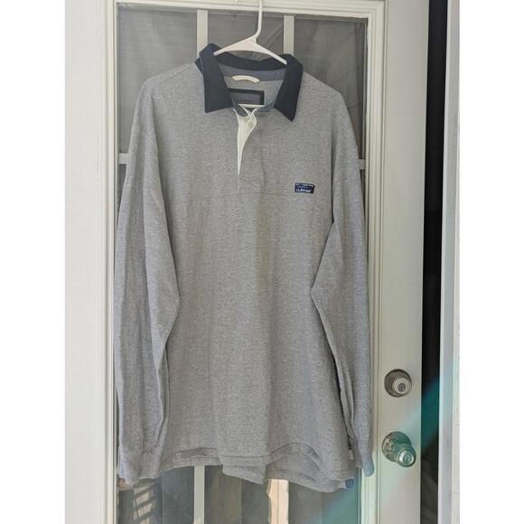 L.L.Bean Lakewashed Rugby Polo Shirt XXL Tall Gray Long Sleeve Traditional Fit - Picture 2 of 9